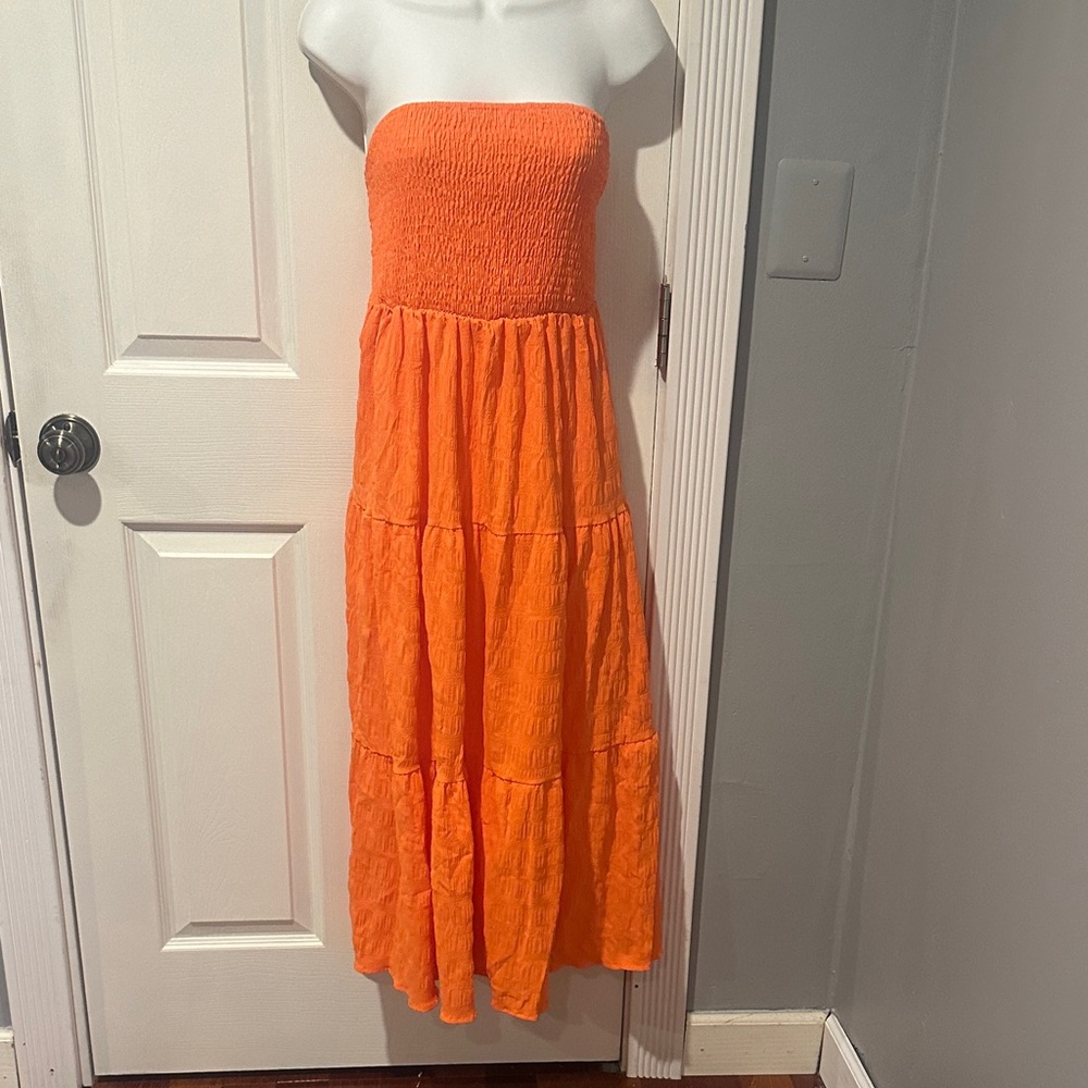 SHEIN Vibrant Orange Strapless Dress